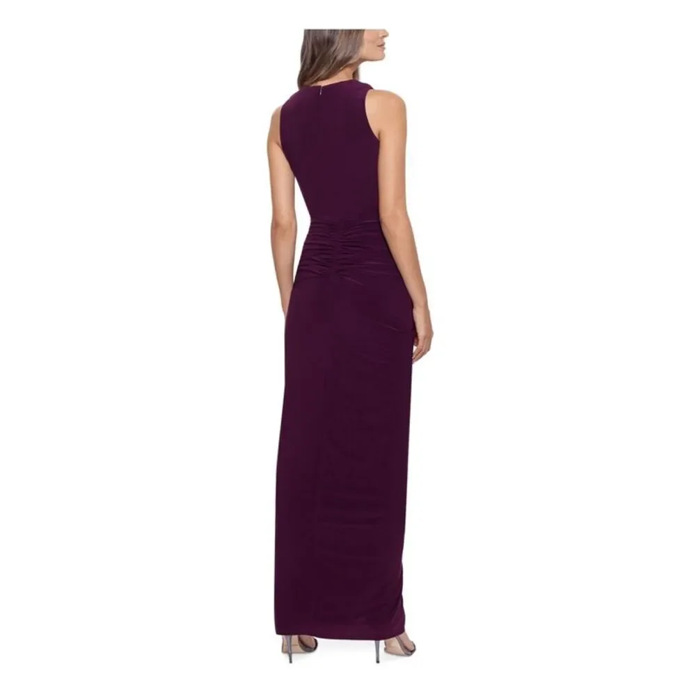 BETSY & ADAM Womens Burgundy Thigh-high Slit Sleeveless Formal Gown Dress 12_2